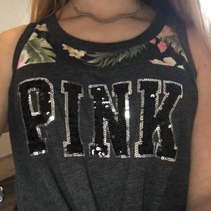 VS PINK sequined tropical tank top floral sequins